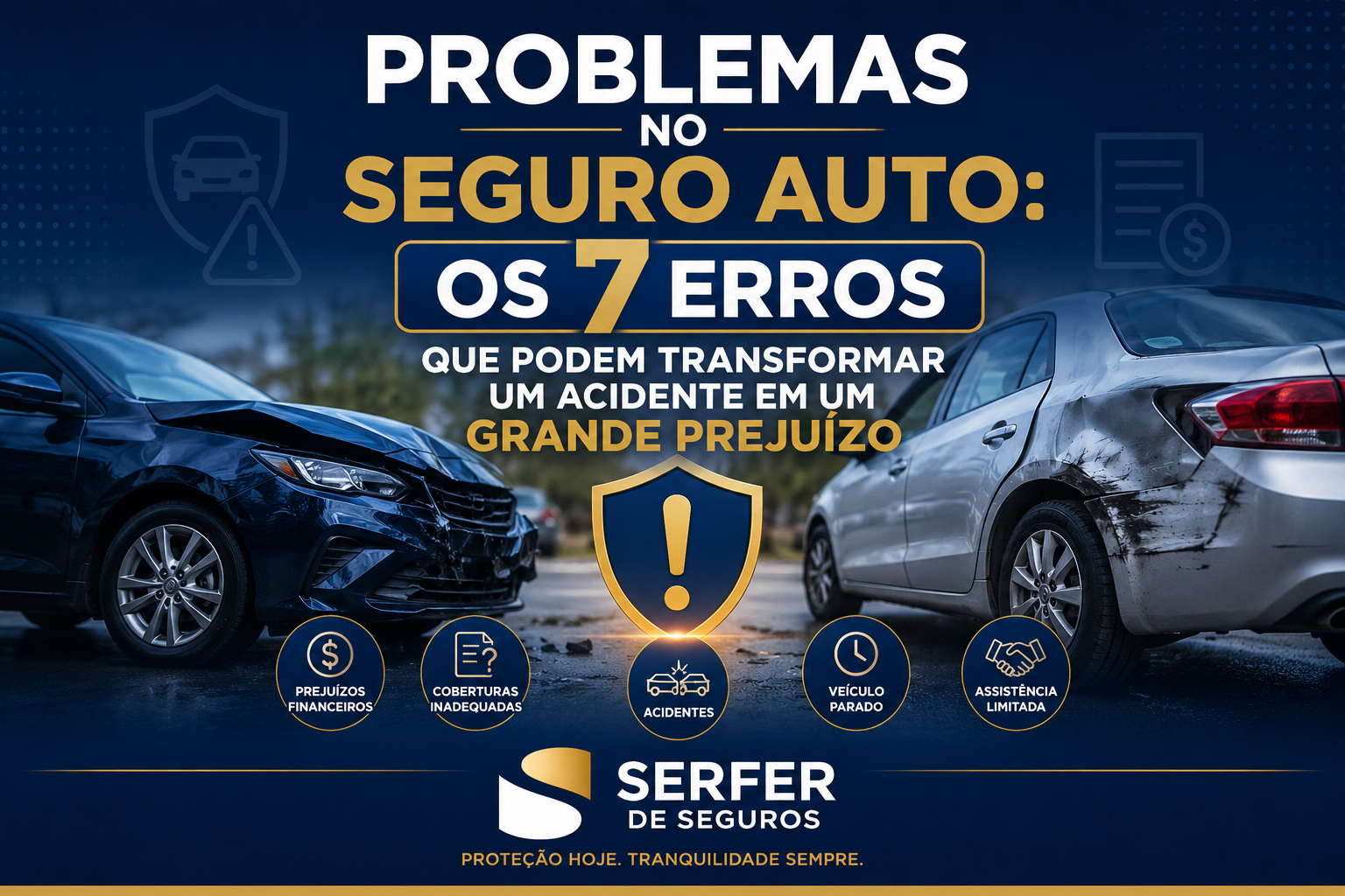 Problemas no Seguro Auto: os 7 erros que podem transformar um acidente em um grande prejuízo. Imagem ilustrativa da Serfer de Seguros sobre a importância de contratar um Seguro Auto com coberturas adequadas.